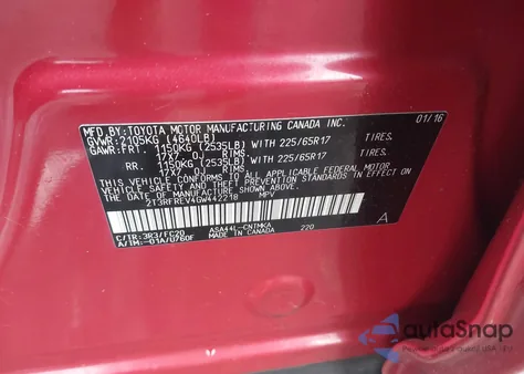 2016 Toyota Rav4 Xle z USA, uszkodzony, nr VIN 2T3RFREV4GW442218